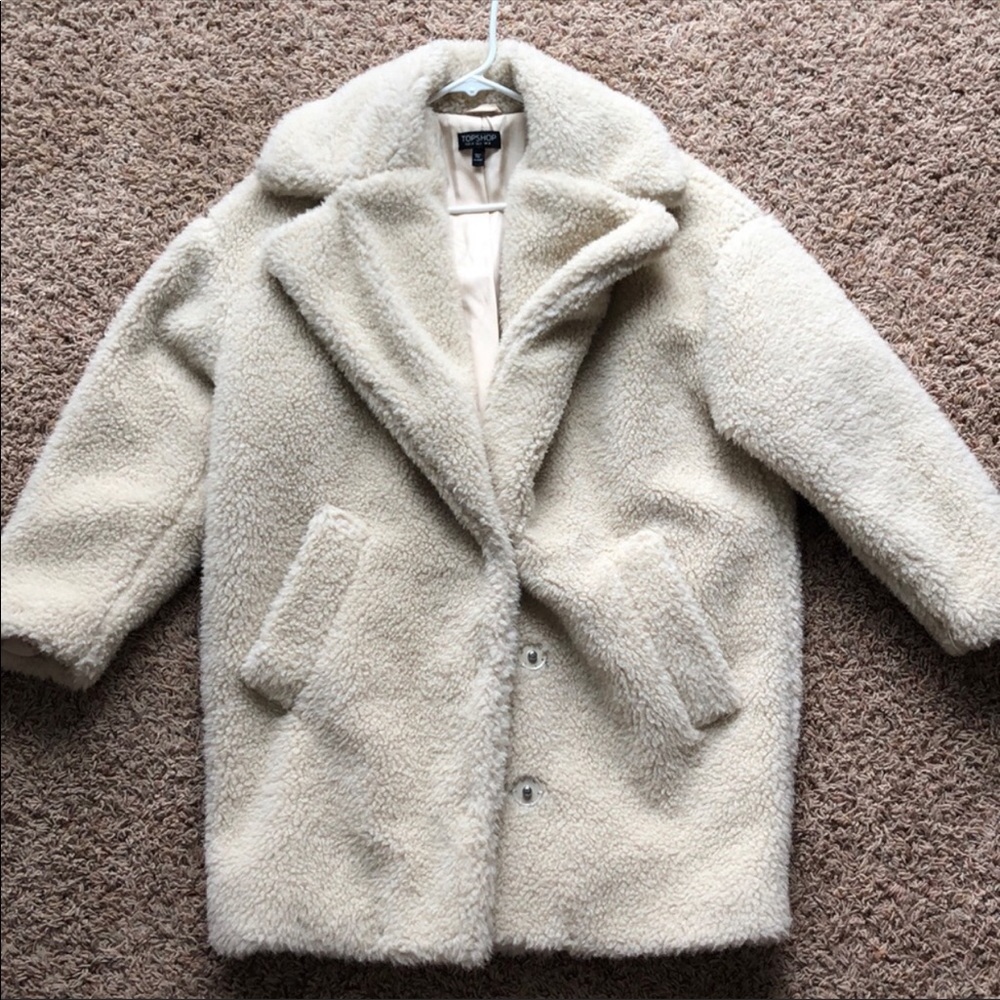 Topshop Cream Fuzzy Coat Size US 4